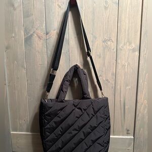 Black Quilted Bag with fabric handles, extendable & detachable shoulder strap